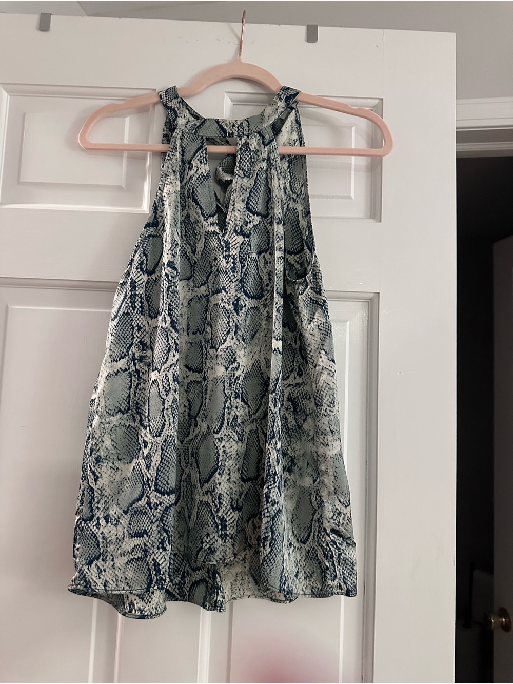 Soho Blue and Cream Snake-Print Halter Top